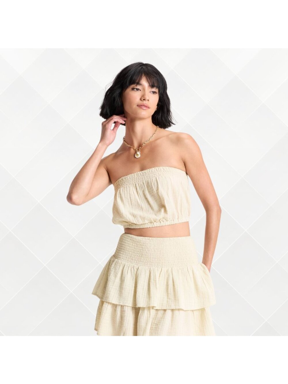 Universal Thread Crinkle Gauze Tube Top • Tan • Size M • NWT